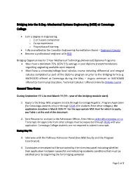 Bridging Into the B.Eng.-Mechanical Systems Engineering (MSE) at Conestoga College