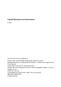 Crystal Structures and Symmetries