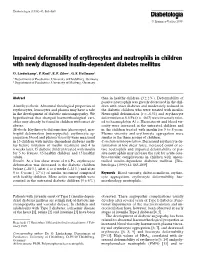 Impaired Deformability of Erythrocytes and Neutrophils in Children with Newly Diagnosed Insulin-Dependent Diabetes Mellitus