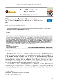 Richards' Equation: Transition Between Constitutive Equations