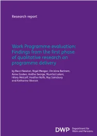 Work Programme Evaluation: Findings from the First Phase of Qualitative