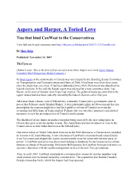 Aspers and Harper, a Toried Love Ties That Bind Canwest to the Conservatives