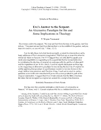 Eve's Answer to the Serpent: an Alternative Paradigm for Sin and Some Implications in Theology