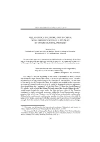 Melancholy in Europe and in China: Some Observations of a Student of Intercultural Process*