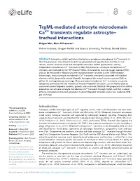 Trpml-Mediated Astrocyte Microdomain Ca2+ Transients Regulate Astrocyte– Tracheal Interactions Zhiguo Ma*, Marc R Freeman*