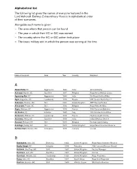 Alphabetical List the Following List Gives the Names of Everyone Featured in the Lord Ashcroft Gallery: Extraordinary Heroes in Alphabetical Order of Their Surnames