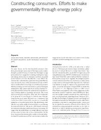 Constructing Consumers. Efforts to Make Governmentality Through Energy Policy