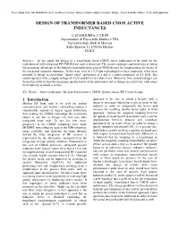 Design of Transformer Based Cmos Active Inductances
