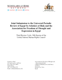 Joint Submission to the Universal Periodic Review of Egypt by Scholars at Risk and the Association for Freedom of Thought and Expression in Egypt