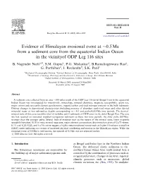 Evidence of Himalayan Erosional Event at $0.5 Ma from a Sediment