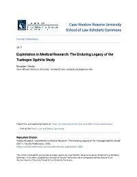 Exploitation in Medical Research: the Enduring Legacy of the Tuskegee Syphilis Study