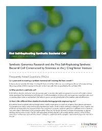 First Self-Replicating Synthetic Bacterial Cell J