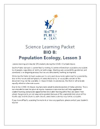 Science Learning Packet BIO B: Population Ecology, Lesson 3