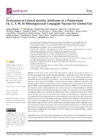 (A, C, Y, W, X) Meningococcal Conjugate Vaccine for Global Use