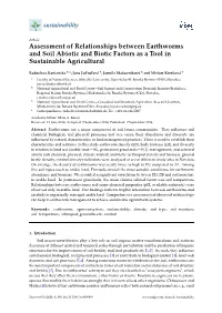 Assessment of Relationships Between Earthworms and Soil Abiotic and Biotic Factors As a Tool in Sustainable Agricultural