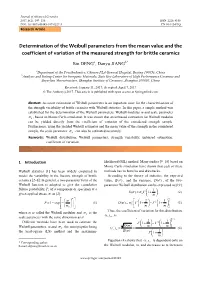 Determination of the Weibull Parameters from the Mean Value and the Coefficient of Variation of the Measured Strength for Brittle Ceramics