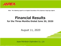 [Explanatory] Financial Results for the Three Months Ended June 30, 2020