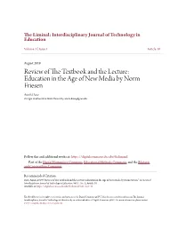 Review of the Textbook and the Lecture: Education in the Age of New Media by Norm Friesen