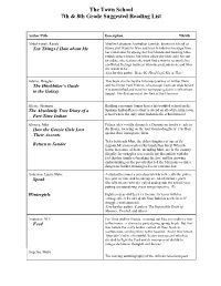 The Town School 7Th & 8Th Grade Suggested Reading List