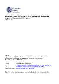 Aims and Methods Dionysius of Halicarnassus Arrived in Italy