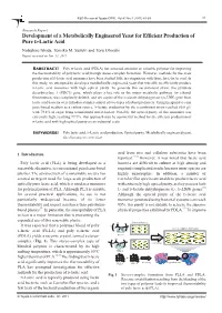 Development of a Metabolically Engineered Yeast for Efficient Production of Pure D-Lactic Acid Nobuhiro Ishida, Tomiko M