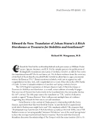Edward De Vere: Translator of Johan Sturm's a Ritch Storehouse Or