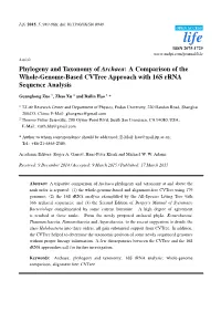 Phylogeny and Taxonomy of Archaea: a Comparison of the Whole-Genome-Based Cvtree Approach with 16S Rrna Sequence Analysis