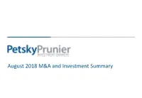 August 2018 M&A and Investment Summary