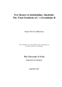 Ew Routes to Indolizidine Alkaloids: the Total Synthesis of (−)�Grandisine B