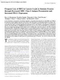 Frequent Loss of IRF2 in Cancers Leads to Immune Evasion Through Decreased MHC Class I Antigen Presentation and Increased PD-L1 Expression