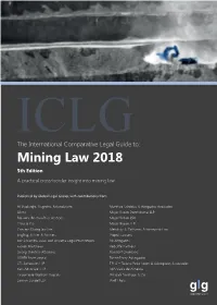 Mining Law 2018 5Th Edition a Practical Cross-Border Insight Into Mining Law