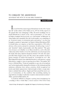 To Conquer the Anonymous Authorship and Myth in the Wu Ming Foundation