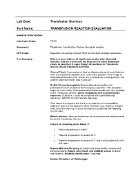 Transfusion Reaction Evaluation