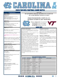 2020 Tar Heel Football Game Notes