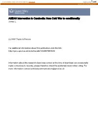 ASEAN Intervention in Cambodia: from Cold War to Conditionality Jones, L