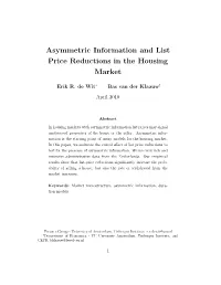 Asymmetric Information and List Price Reductions in the Housing Market