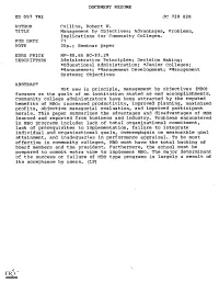 Management by Objectives: Advantages, Problems, Implications for Community Colleges