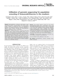 Utilization of Genomic Sequencing for Population Screening of Immunodeficiencies in the Newborn