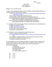 2 Points Chem 465 Biochemistry II Test 1 Spring 2017 Multiple Choice