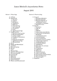 James Mitchell's Anaesthetics Notes
