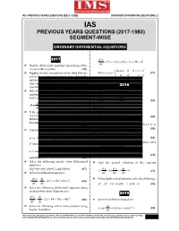 Ordinary Differential Equations / 1 Ias Previous Years Questions (2017-1983) Segment-Wise Ordinary Differential Equations