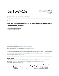 Host and Bacterial Determinants of Staphylococcus Aureus Nasal Colonization in Humans