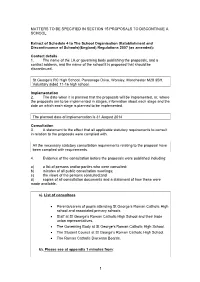 Matters to Be Specified in Section 15 Proposals to Discontinue a School