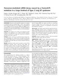 Nonsense-Mediated Mrna Decay Caused by a Frameshift Mutation in a Large Kindred of Type 2 Long QT Syndrome