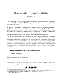 Notes for Math 136: Review of Calculus