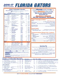 2016-17 Schedule & Results Opening Tip Florida's Possible Starting Lineup Game Coverage & More! Head Coach Communicati