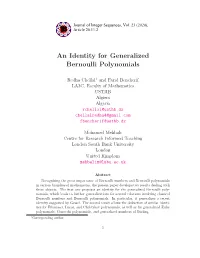 An Identity for Generalized Bernoulli Polynomials