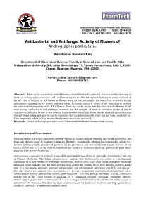 Antibacterial and Antifungal Activity of Flowers of Andrographis Paniculata
