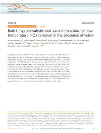 Bulk Tungsten-Substituted Vanadium Oxide for Low-Temperature Nox