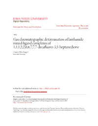 Gas Chromatographic Determination of Lanthanide Mixed-Ligand Complexes of 1,1,1,2,2,6,6,7,7,7-Decafluoro-3,5-Heptanedione Charles Allen Burgett Iowa State University
